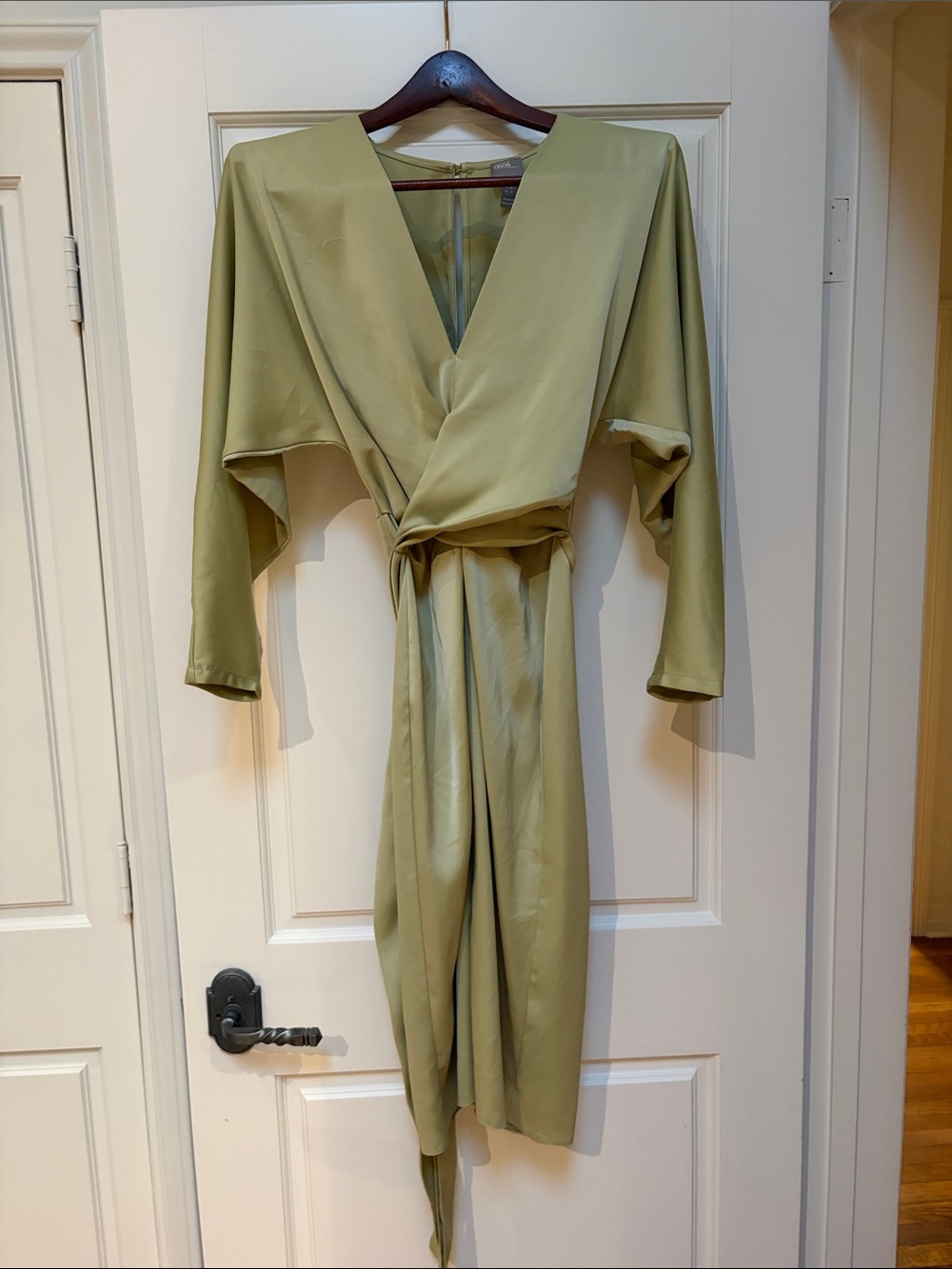 ASOS Olive Green Long Sleeve Surplice Dress